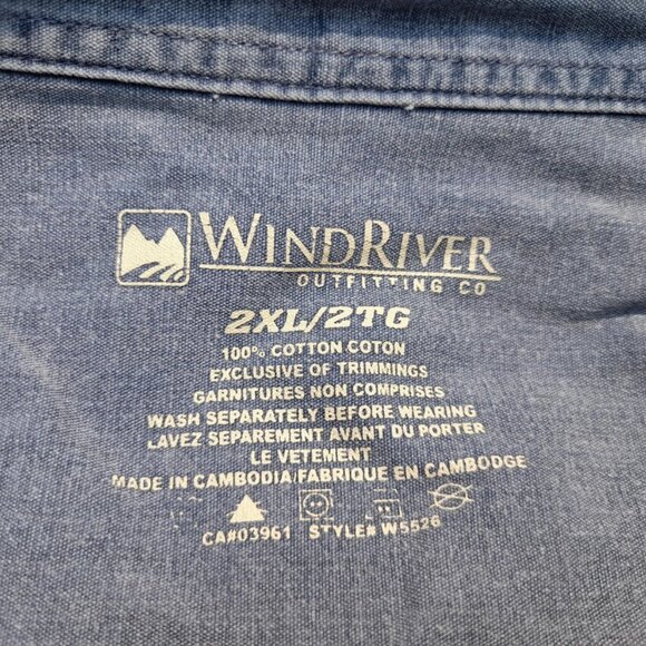 Stonewashed Cotton Shirt Blue Size 2X 56" Chest Wind River Outfitting - Picture 3 of 10